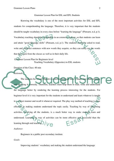 Grammar Lesson Plan for ESL and EFL Students Outline - 1
