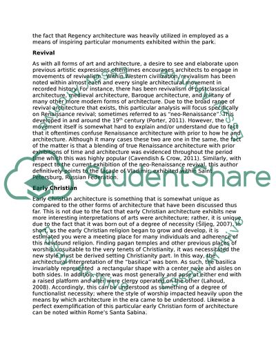 Romanesque, Regency, Revival, Early Christian, Baroque, Rococo, Neoclassicism