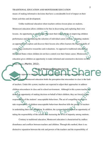 Comparison Between Traditional Education and Montessori Education in U.S