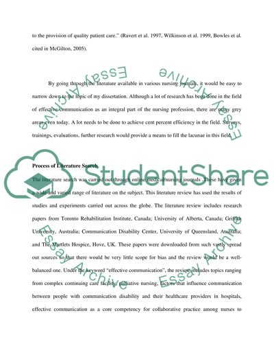Communication in Nursing Literary Review