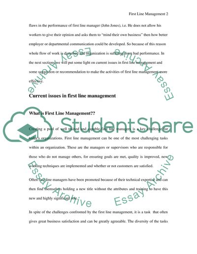 CURRENT ISSUES IN FIRST LINE MANAGEMENT