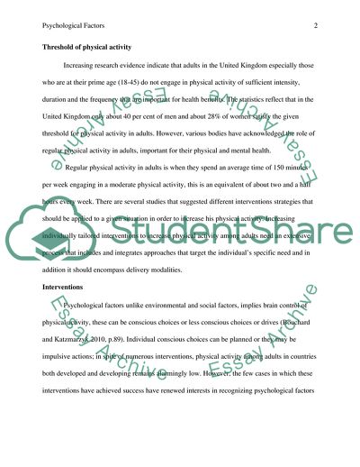 The Psychological Factors that Effect Activity Levels