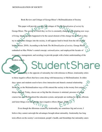 George Ritzers McDonaldization of Society