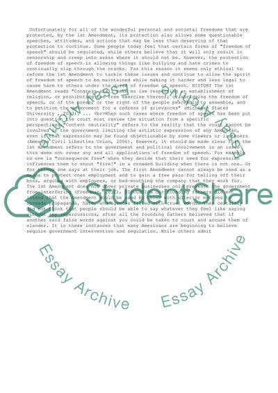 The 1st Amendment-Freedom of Speech: To Regulate or Not to Regulate That is the Question