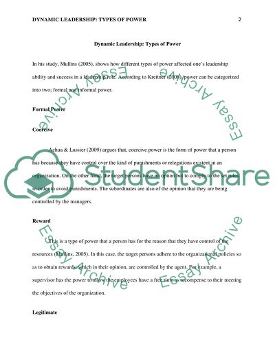 RE: Dynamic Leadership: Types of Power