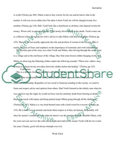 A short analytical response to Master and Man by Leo Tolstoy