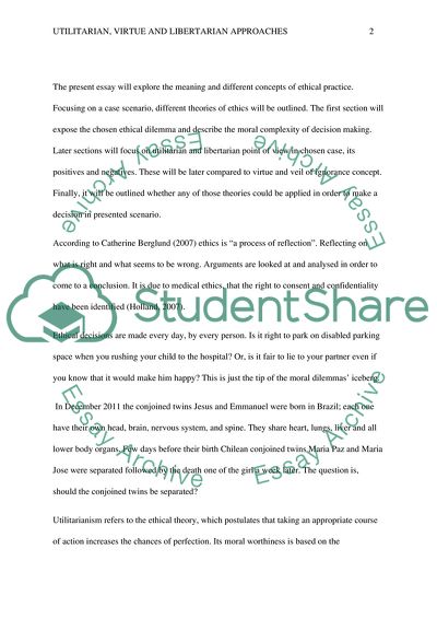 Utilitarian, Virtue and Libertarian Approaches to Conjoined Twins Case