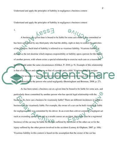 Understand and Apply the Principles of Liability in Negligence a Business Context