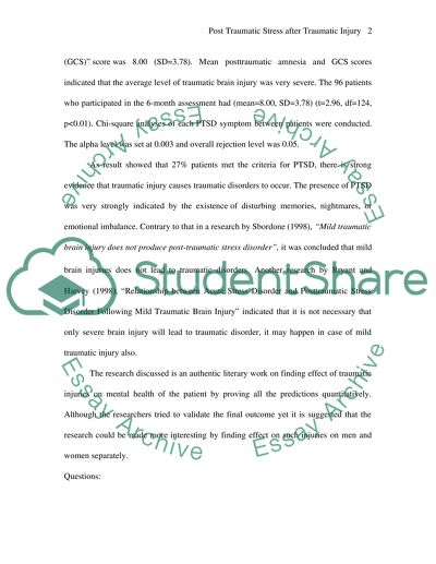 POST TRAUMATIC STRESS AFTER TRAUMATIC INJURY