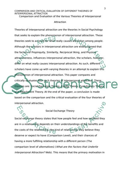 Comparison and Critical Evaluation of Different Theories of Interpersonal Attraction