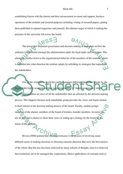 The Process of Institution Governance and Decision Making