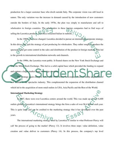 Luxotticas internationalisatoin and globalisation strategy