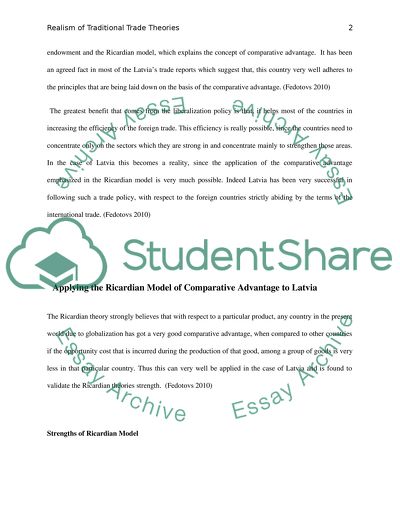 Realism of Traditional Trade theories