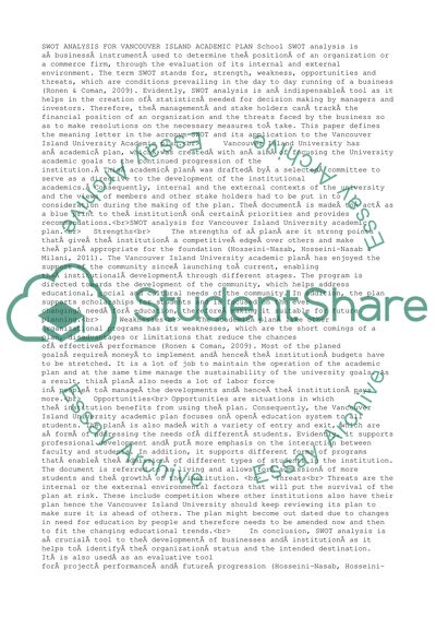 Swot Analysis for Vancouver Island University Academic Plan