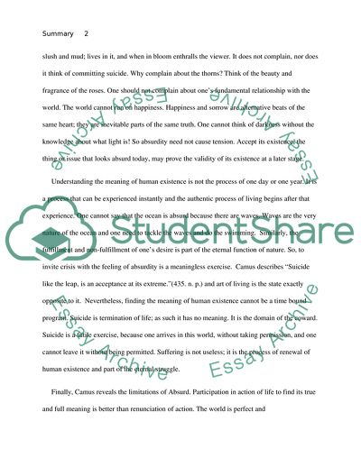 Summary of the Articles by Albert Camus, Thomas Nagel and Prichard