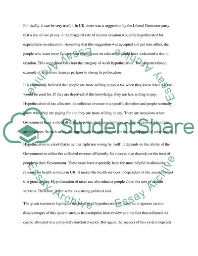 Hypothecation of Taxes