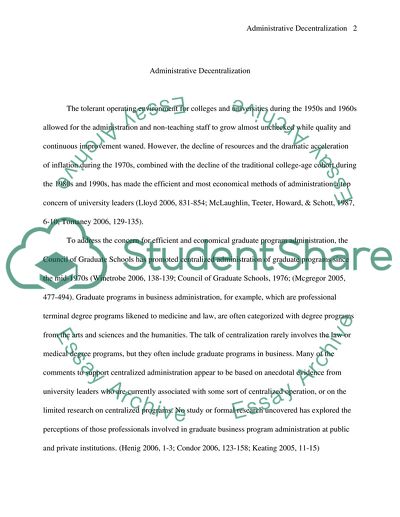 Administrative Decentralization of for Colleges and Universities