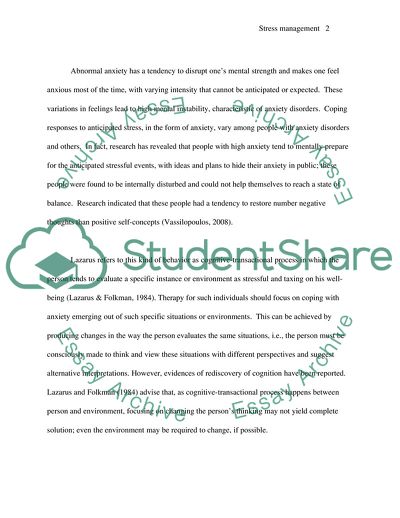 Stress, Appraisal, and Coping