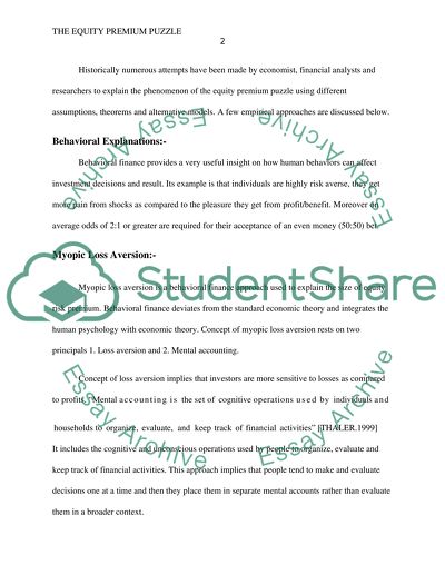 The Phenomenon of the Equity Premium Puzzle