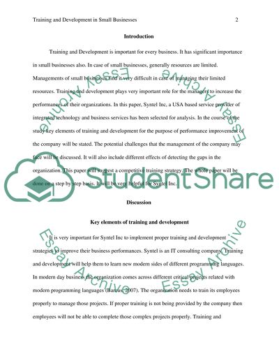 Training and Development in Small Businesses - Syntel Inc