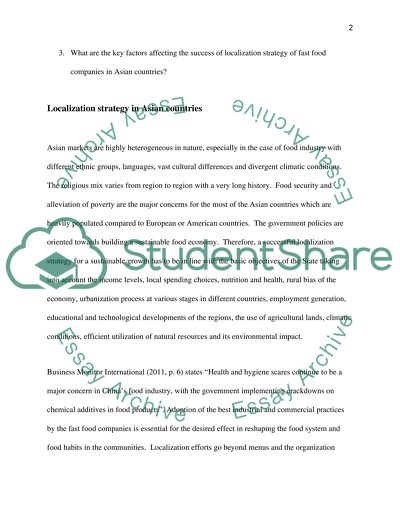 Factors Affecting the Success of Localization Strategy of Fast Food Companies