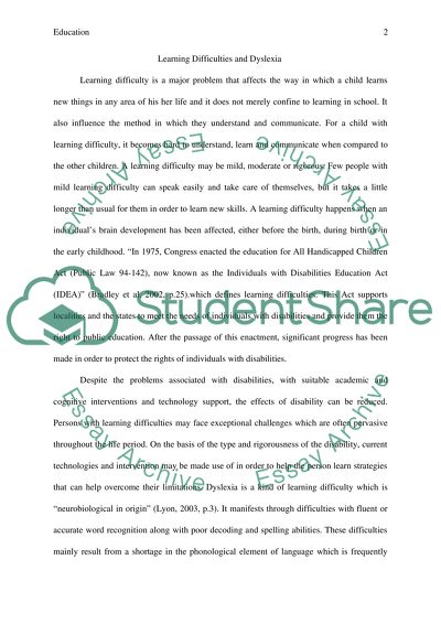 Learning Difficulties and Dyslexia