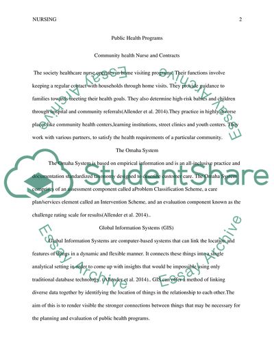 Public Health Programs - Community Health Nurse and Contracts