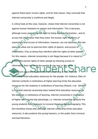 Whether or Not the Internet Should Be Censured