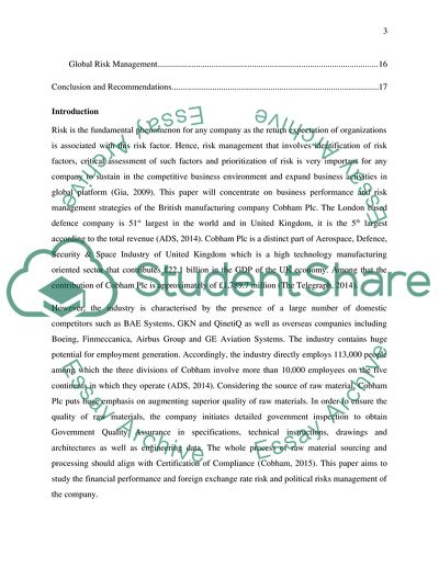 Performance of Cobham Plc and Its Risks Management