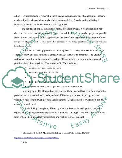 Critical Thinking Application Paper