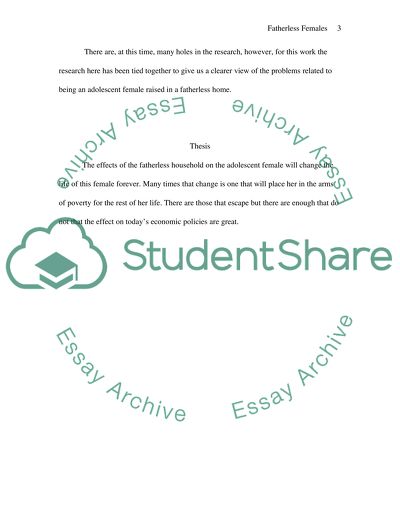 The effects of the Fatherless Household on the Adolescent Female
