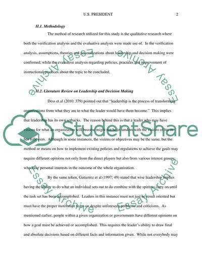 How leadership skills and decision making reflects the presidents personality