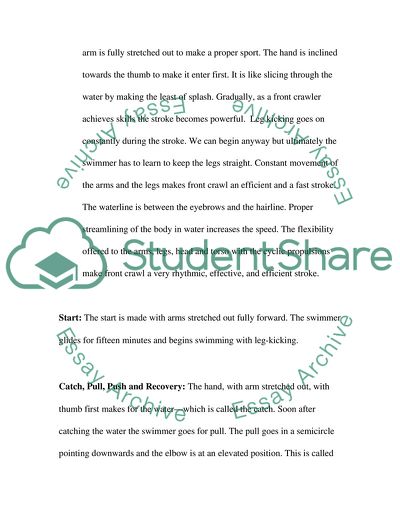 Developing Personal Sport Performance In Swimming: Front Crawl Style