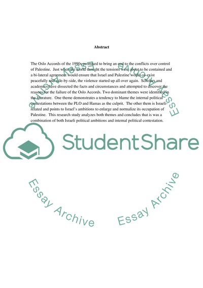 The Oslo Peace Process of the 1990s and Relationship between Israel and the Palestinians