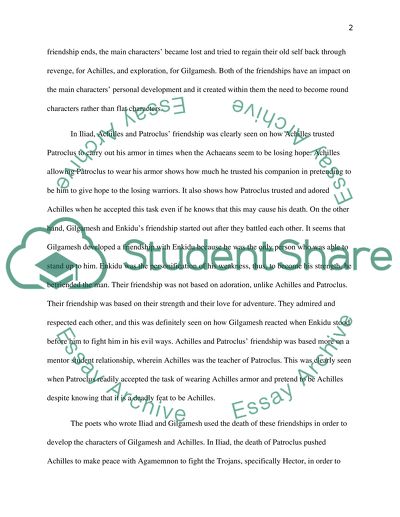 Comparison between Illiad and Gilgamesh male friendships