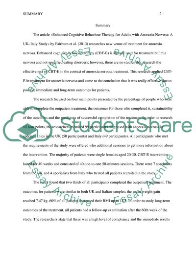 Enhanced Cognitive Behaviour Therapy Article Review