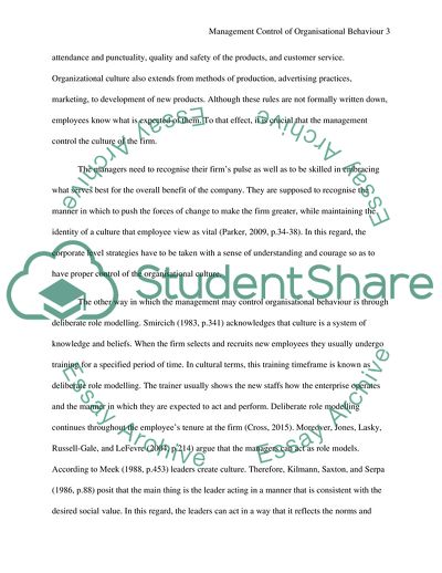 Management Control of Organisational Culture