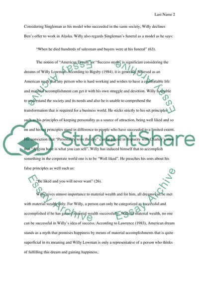 Description of the Death of a Salesman as an anatomy of the American dream