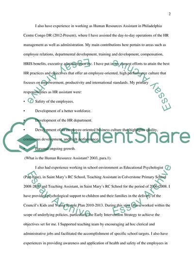 Editing of Work Experience and Personal Statement