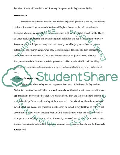 Doctrine of Judicial Precedence and Statutory Interpretation in England and Wales