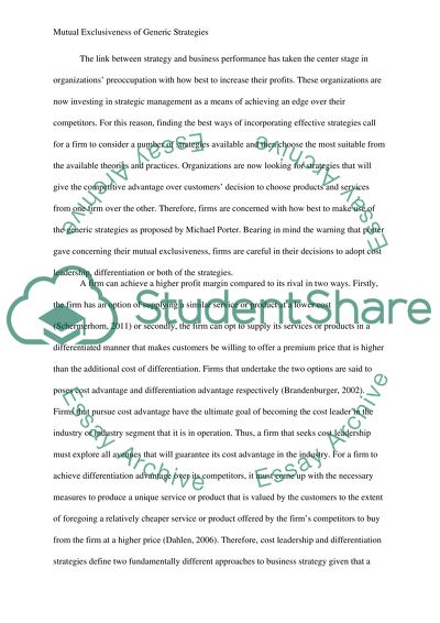 Mutual Exclusiveness of Generic Strategies