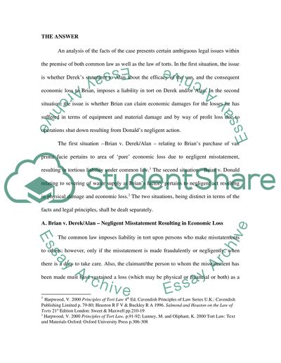 A Brian v Derek - Negligent Misstatement Resulting in Economic Loss