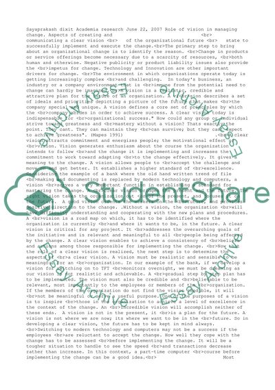 Role Of Vision In Managing Change