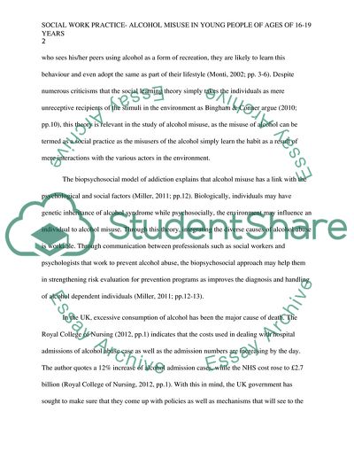 Social Work Practice- Alcohol Misuse in Young People of Ages of 16-19 Years