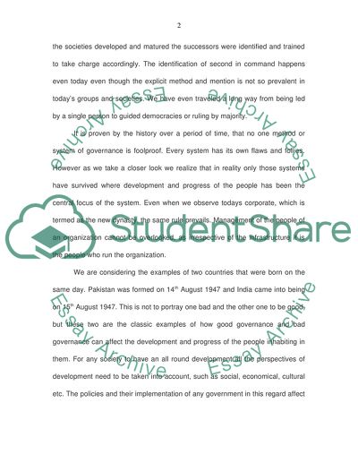 Good Governance and Its Importance for the Development of People