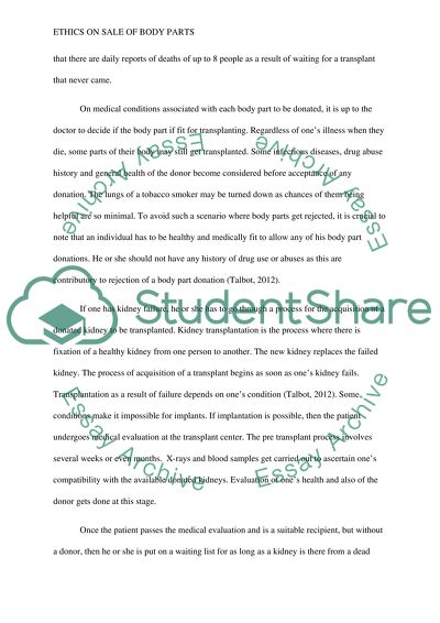 Ethics of the Sale of Body Parts