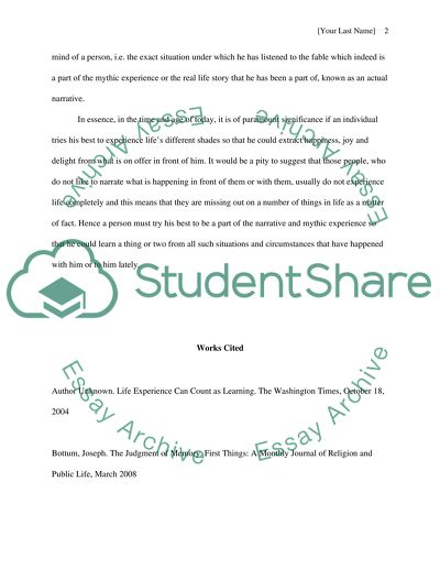 A Narrative and Mythic Experience