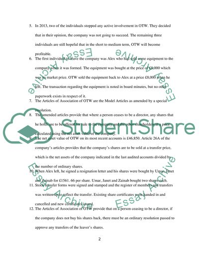 Advice for The Wire Ltd in Relation to the Procedure in the Transfer of Equipment and Shares