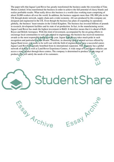 Jaguar Land Rover Organisational Awareness