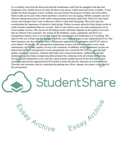 Facilities and Maintenance Systems for Hospitality